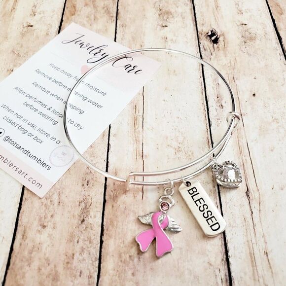 Breast Cancer Awareness Bracelet, Pink Ribbon, Motivational Gift - Picture 8 of 12